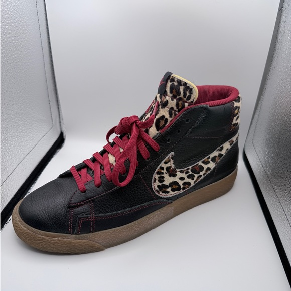 Champion Other - Champion Black High-Top Sneakers with Leopard Swoosh and Red Laces size: 9.5
